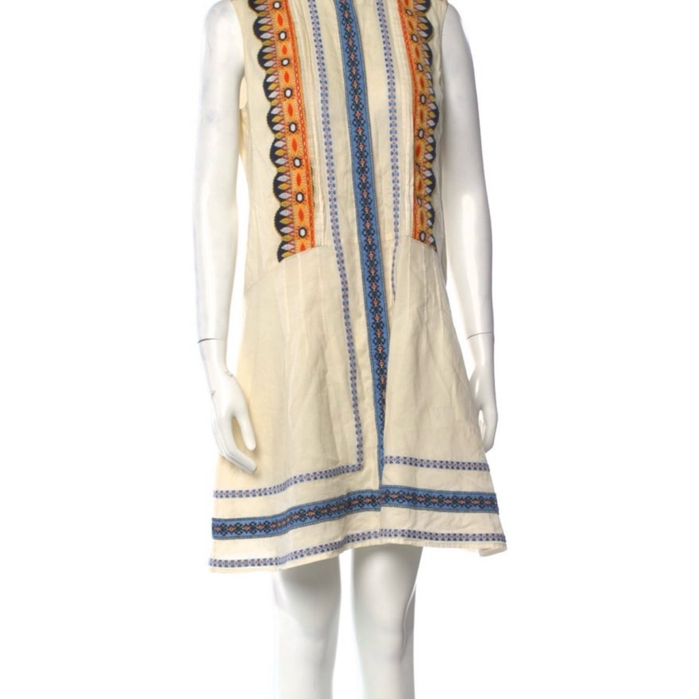 Tory Burch Cream Mini Dress with Blue and Orange Accents